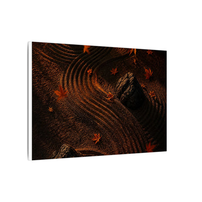 Dark Japandi Rock Garden in Golden Hour | Charcoal Ink Canvas Art