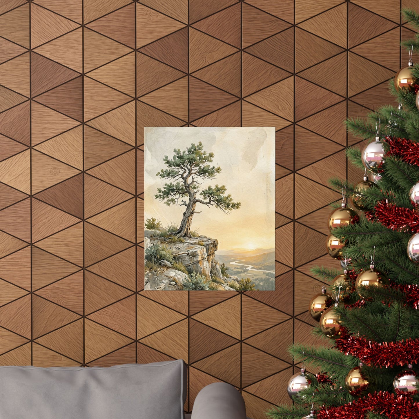 Golden Hour Pine Tree Wall Art Print - Japandi Mono No Aware