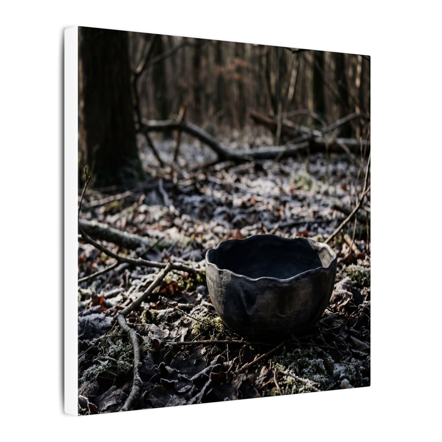 Dappled Ceramic Bowl Canvas Art - Dark Japandi Kanso