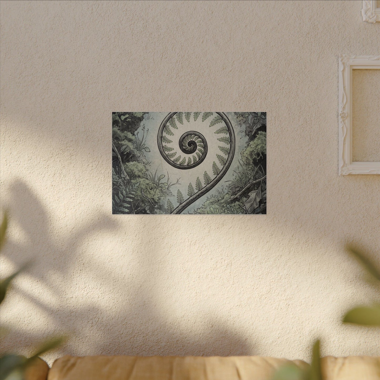Zen Fern Unfurling in Dawn | Ukiyo E Inspired Canvas Art