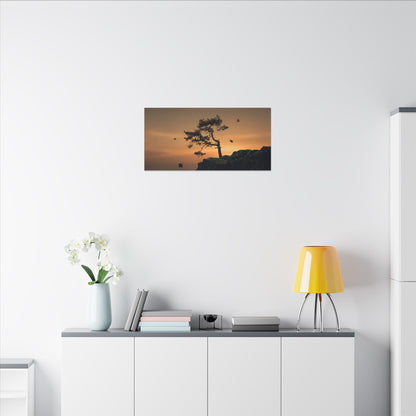 Dark Japandi Pine Tree in Golden Hour | Moody Minimal Canvas Art