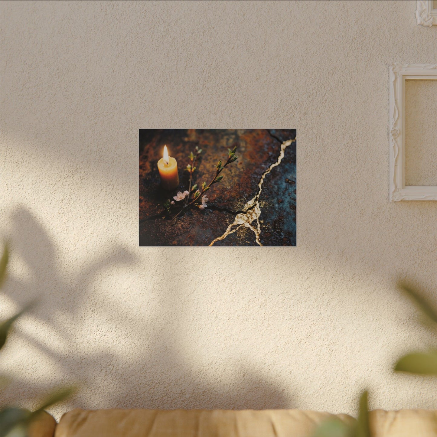 Kintsugi Rust Patina in Candlelight | Gold Repair Canvas Art