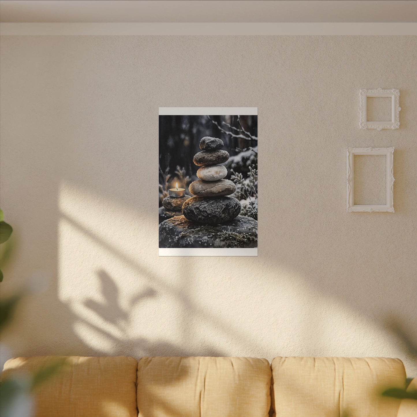 River Stones Canvas Art | Winter Japandi Watercolor Art