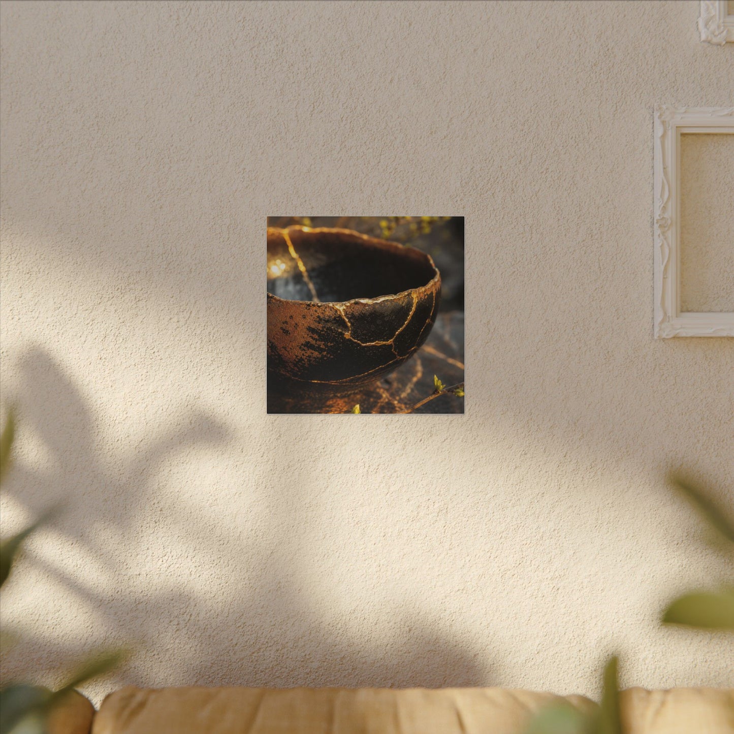 Kintsugi Ceramic Bowl in Golden Hour | Gold Vein Canvas Art