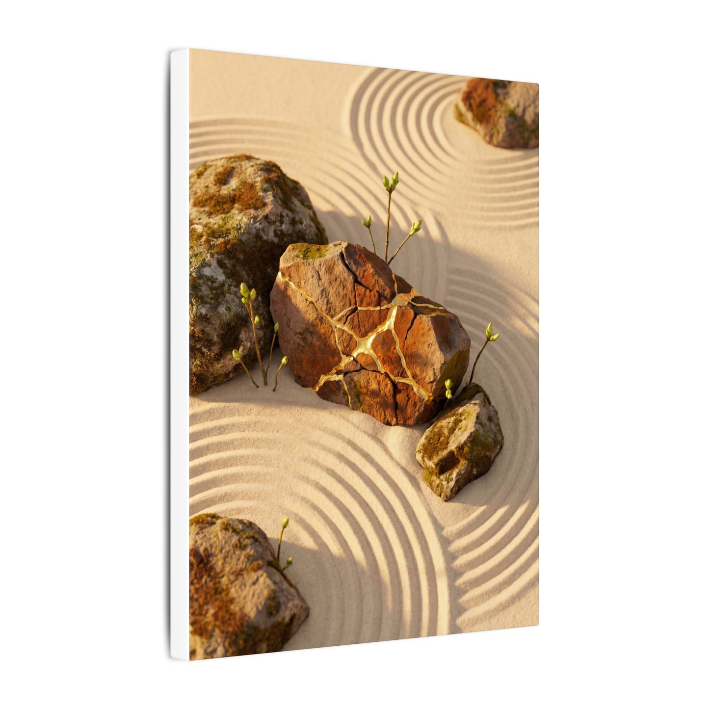 Kanso Rock Garden Canvas Art - Kintsugi Crackle Gold