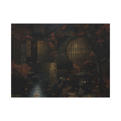 Moonlight Moonlit Garden Canvas Art - Dark Japandi Shibui