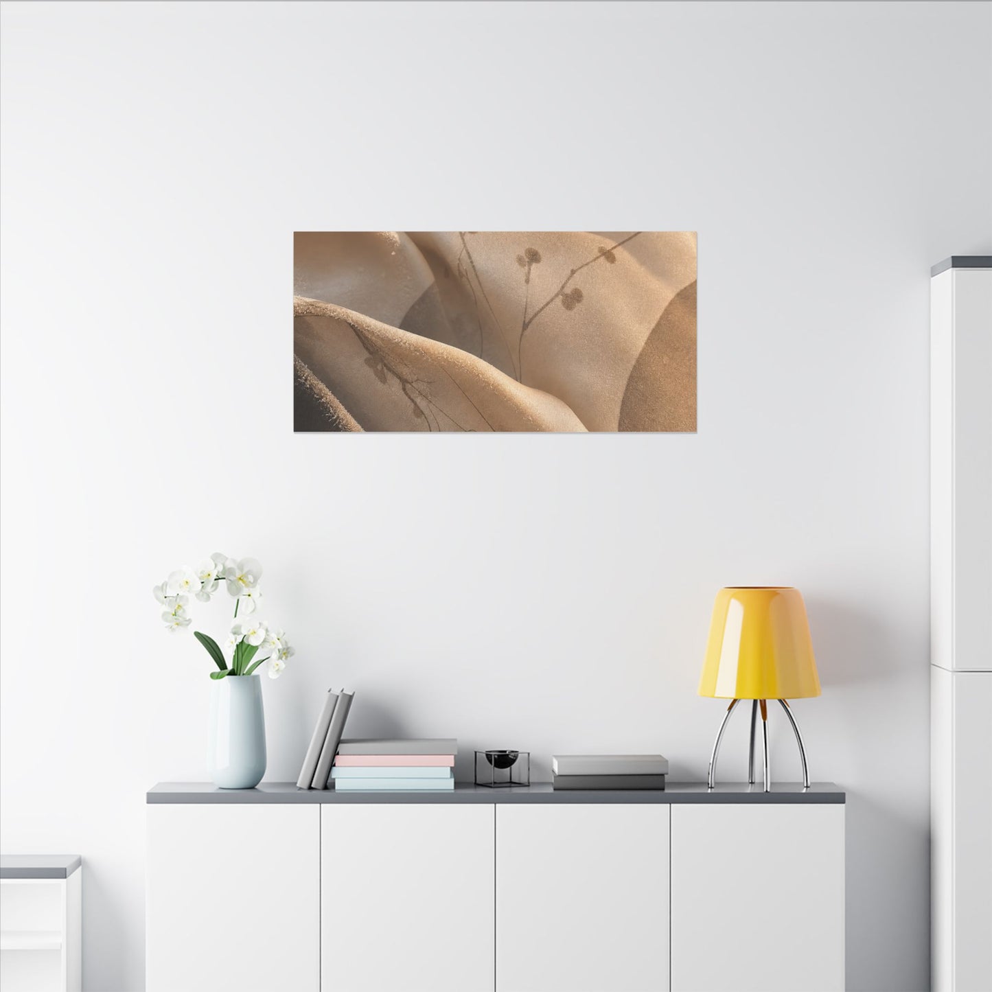 Japandi Silk Drape in Golden Hour | Japanese Pattern Canvas Art