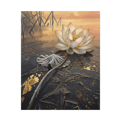 Kintsugi Lotus Flower in Golden Hour | Gold Vein Canvas Art