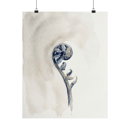 Fern Unfurling Watercolor Wall Art Print | Earthy Japandi Art