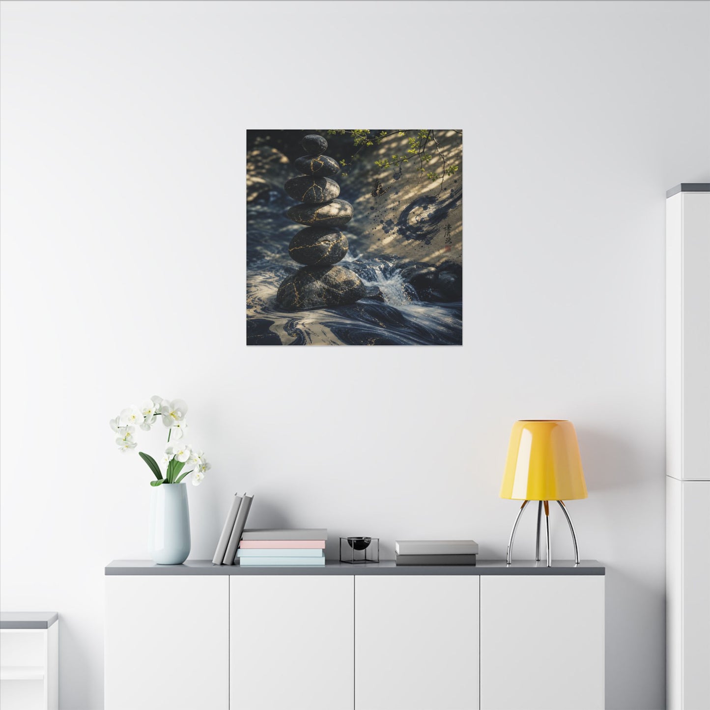 Kintsugi River Stones in Dappled | Broken Beauty Canvas Art