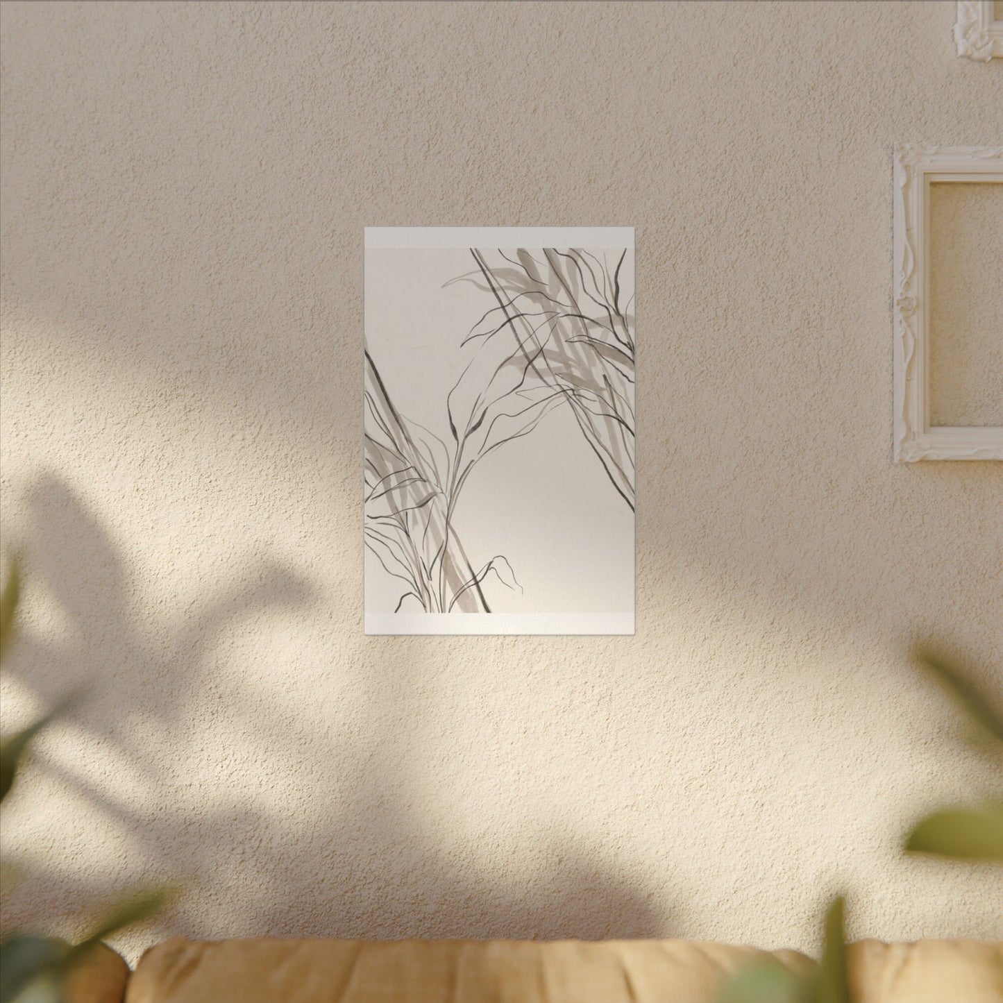 Neutral Shoji Screen Canvas Art - Minimal Line Japandi