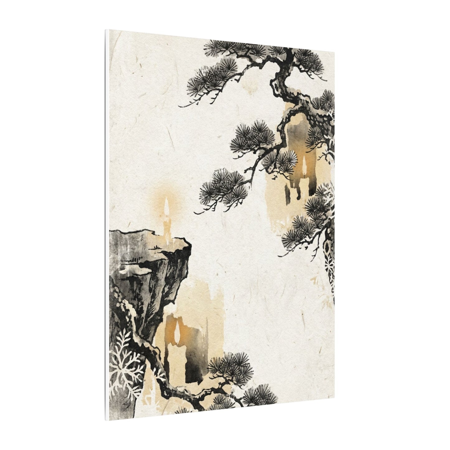 Japandi Pine Tree in Candlelight | Japanese Pattern Canvas Art