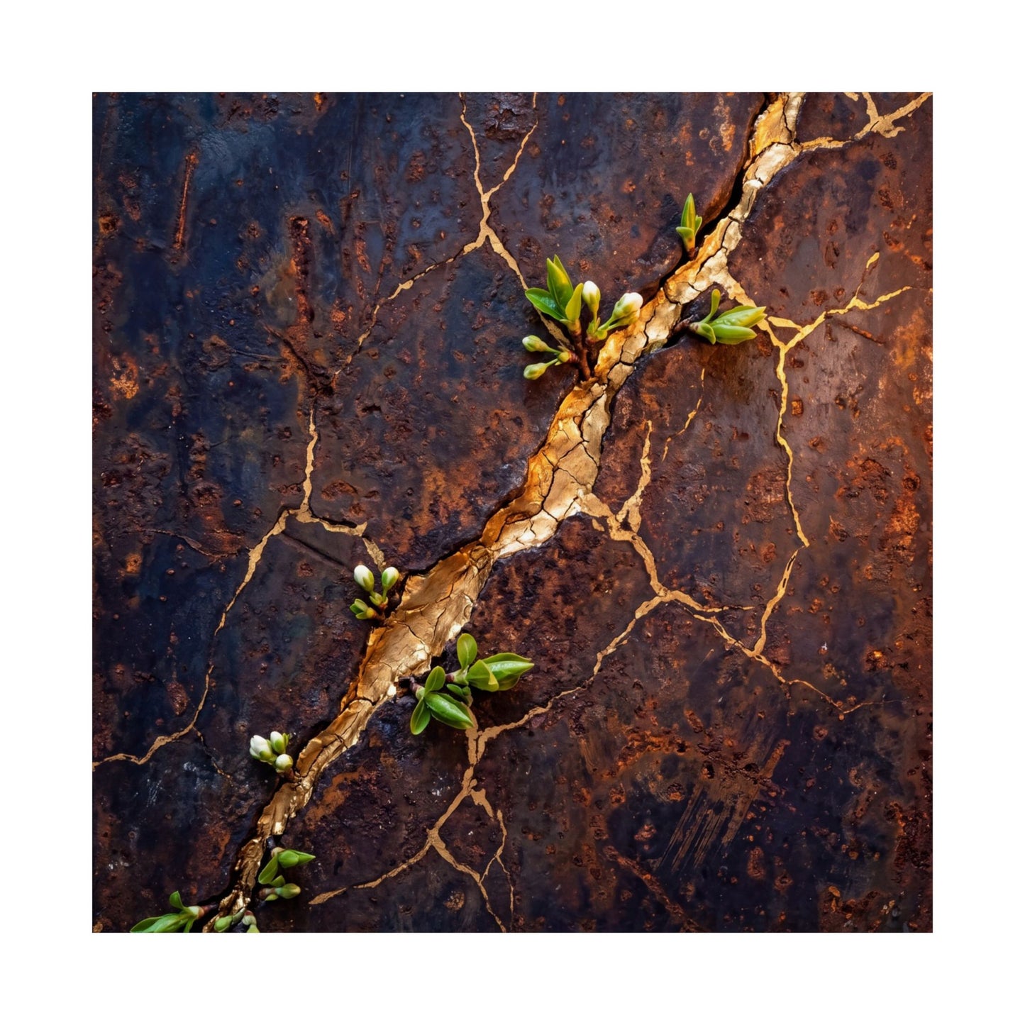 Shibui Rust Patina Wall Art Print - Kintsugi Gold Vein