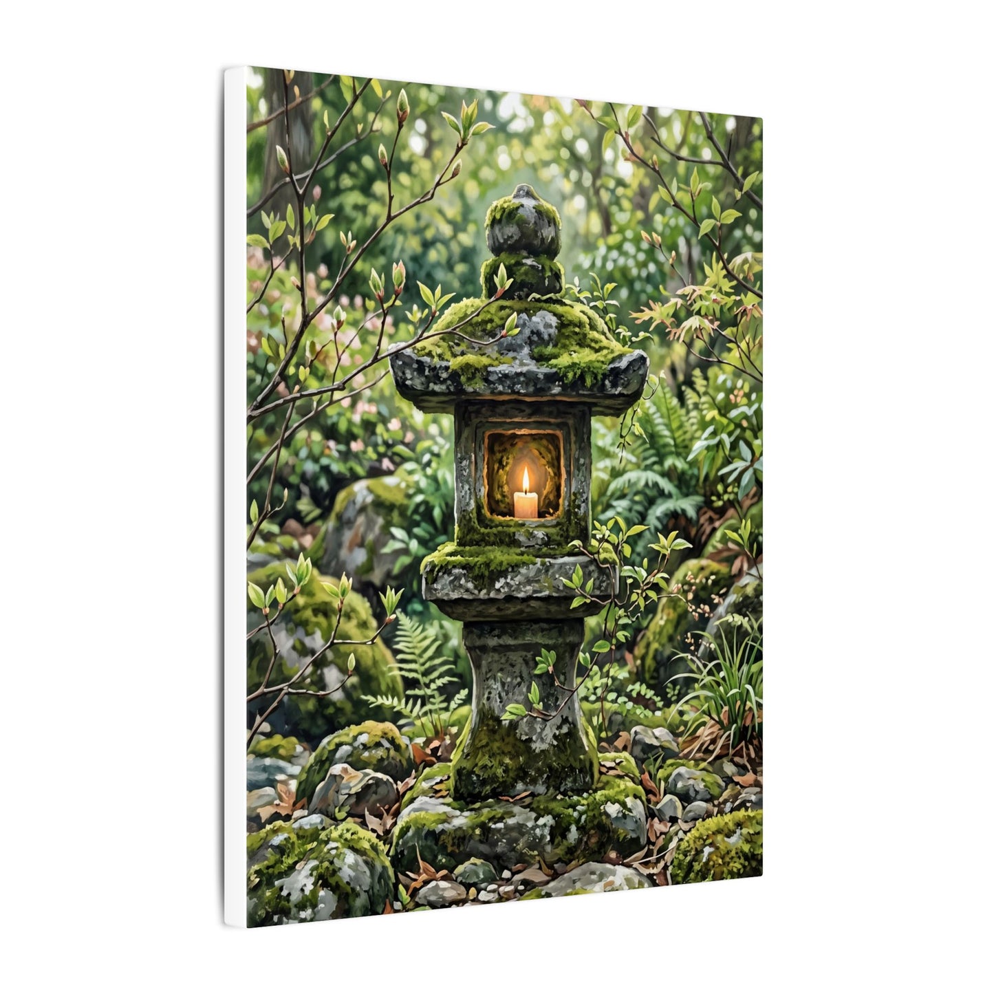 Neutral Stone Lantern Canvas Art - Japanese Pattern Japandi