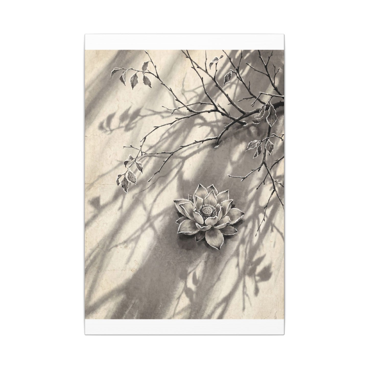 Winter Lotus Flower Sumi E Canvas Art | Contemplative Decor