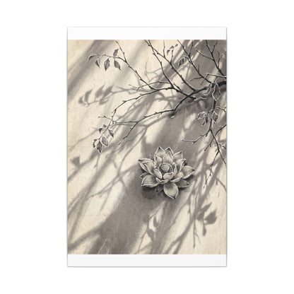 Winter Lotus Flower Sumi E Canvas Art | Contemplative Decor