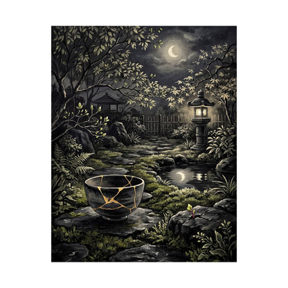 Kintsugi Moonlit Garden in Dappled | Gold Repair Wall Art Print