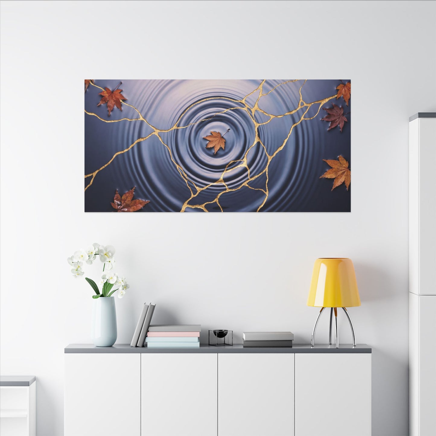 Kintsugi Water Ripple in Dawn | Gold Vein Canvas Art