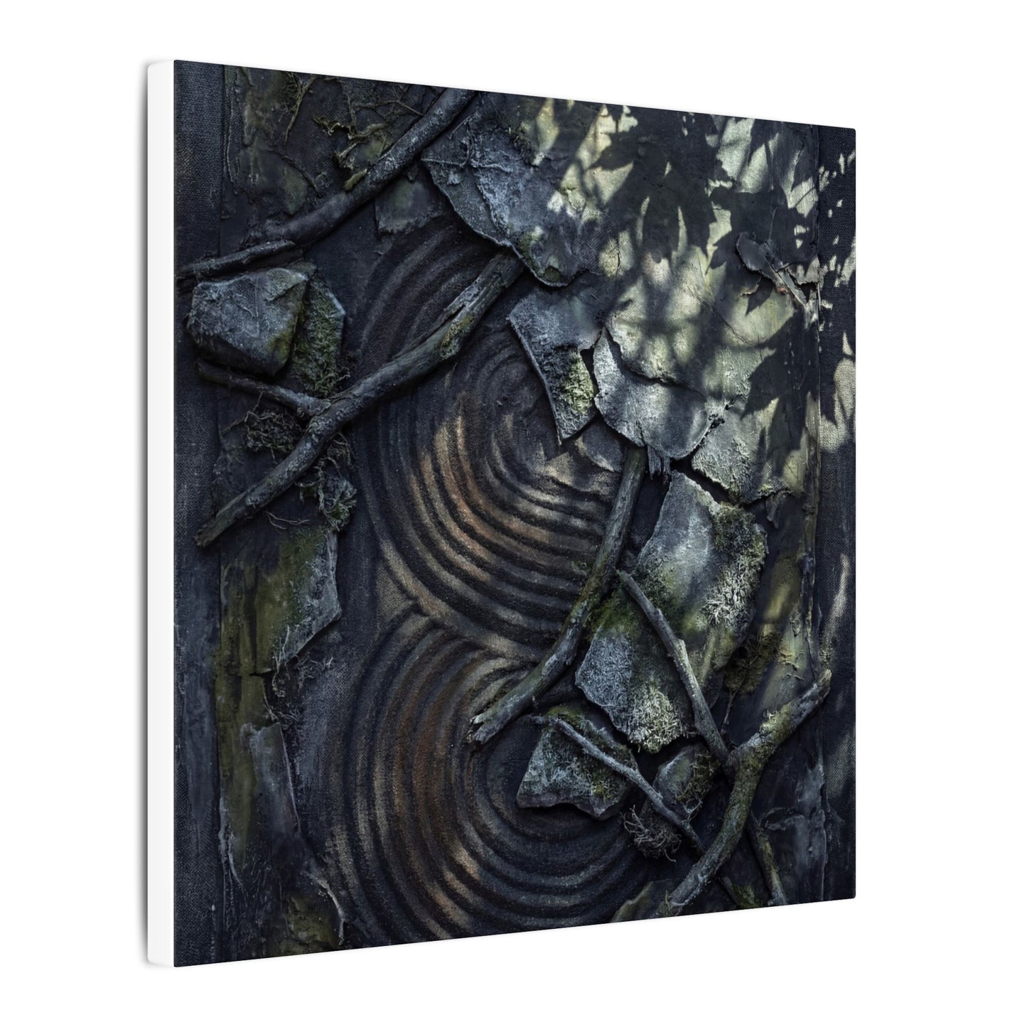 Rock Garden Canvas Art | Winter Dark Japandi Dark Texture Art