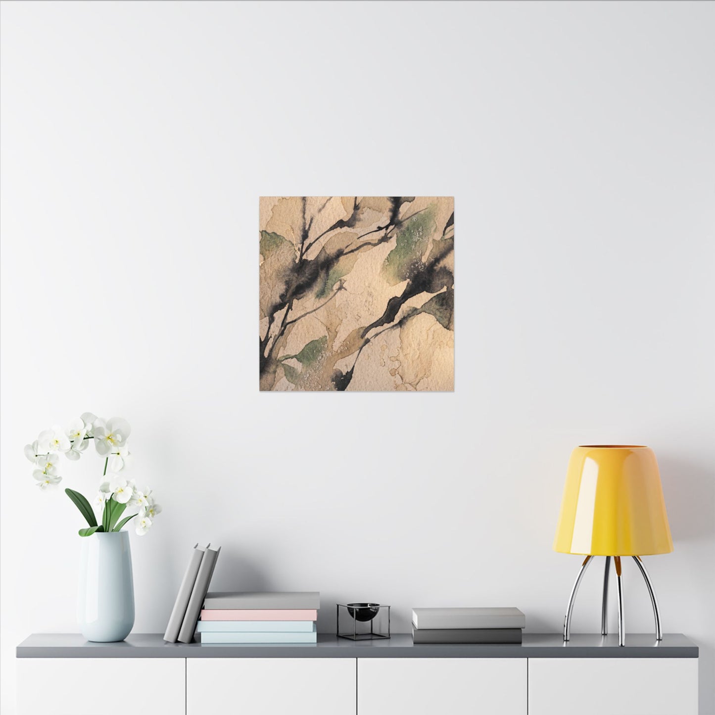 Japandi Shadow Play in Golden Hour | Watercolor Canvas Art