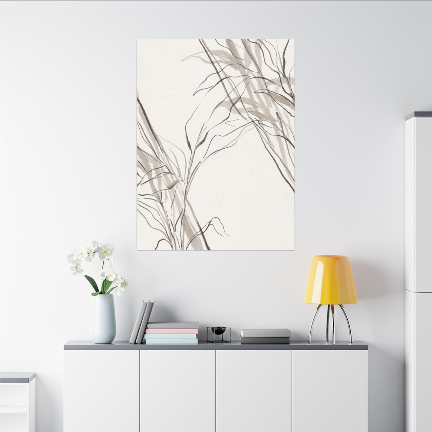 Neutral Shoji Screen Canvas Art - Minimal Line Japandi
