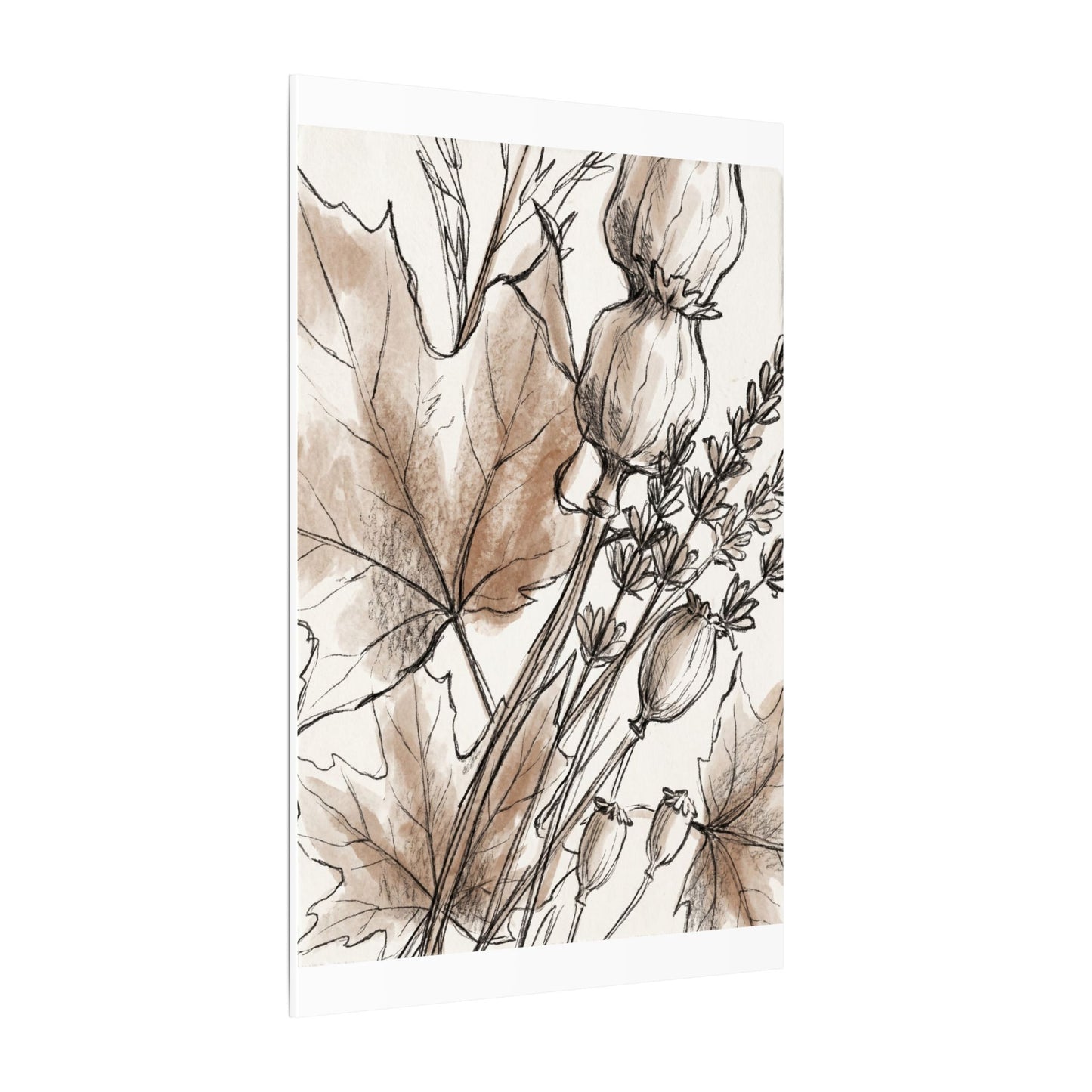 Neutral Dried Flowers Canvas Art - Minimal Line Japandi