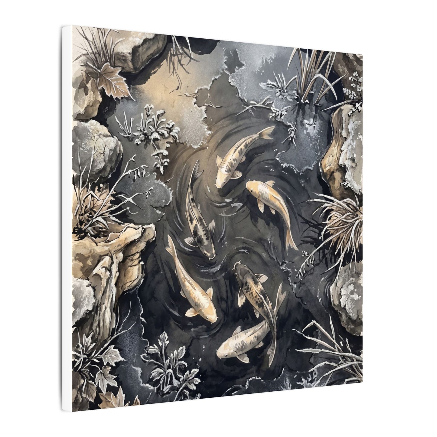 Koi Pond Canvas Art | Winter Japandi Japanese Pattern Art
