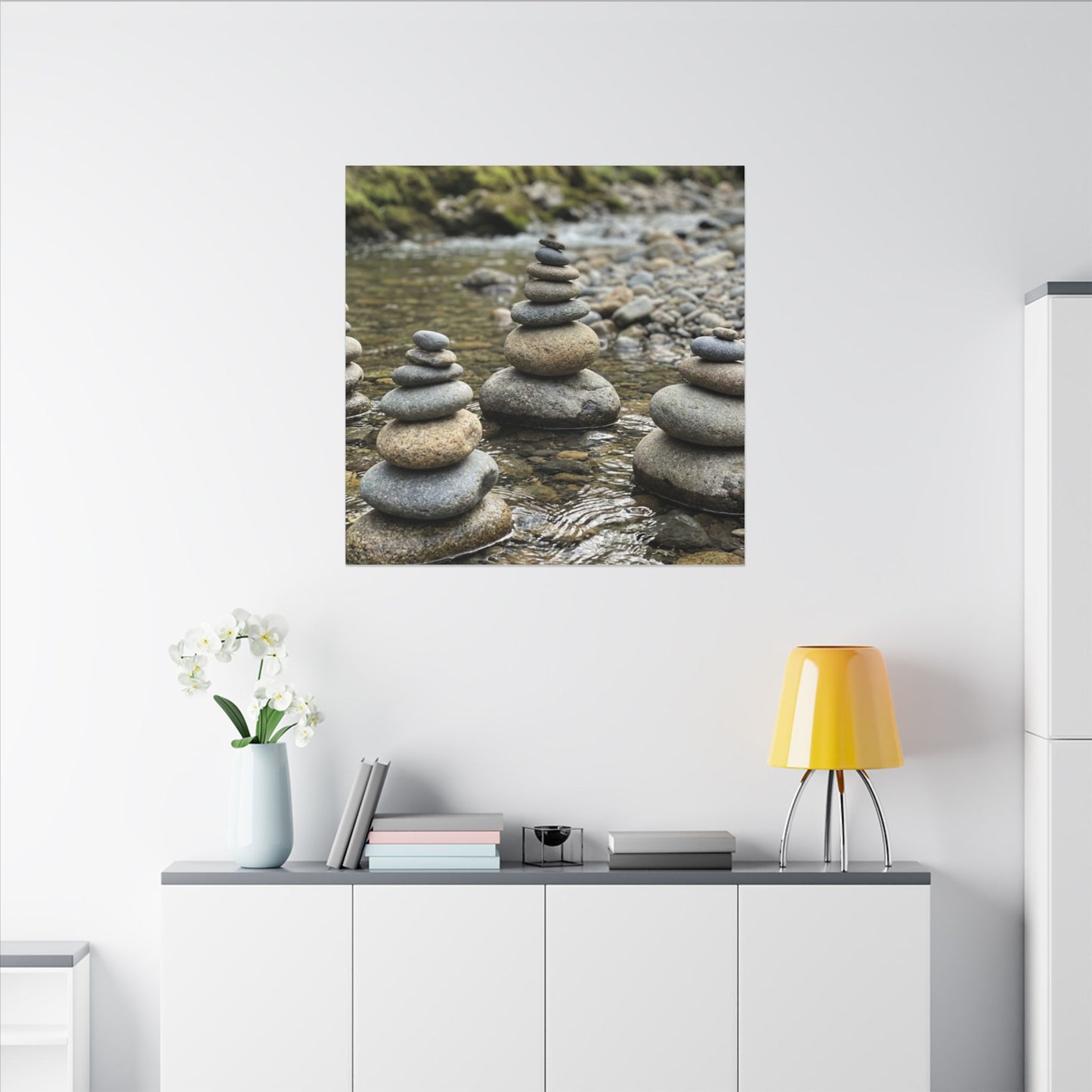 Zen River Stones in Dawn | Karesansui Canvas Art