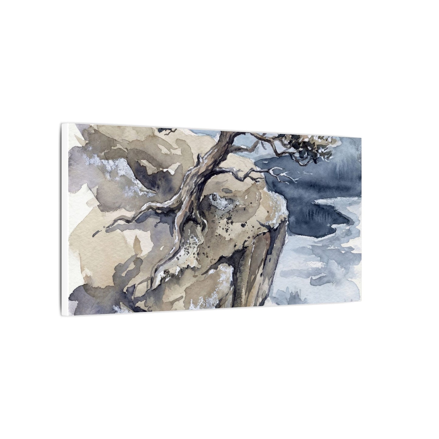 Pine Tree Canvas Art | Winter Japandi Watercolor Art