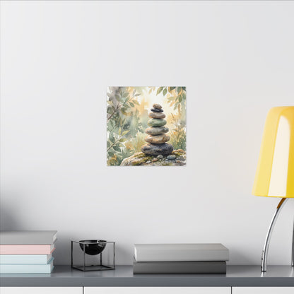 Golden Hour River Stones Canvas Art - Japandi Mono No Aware