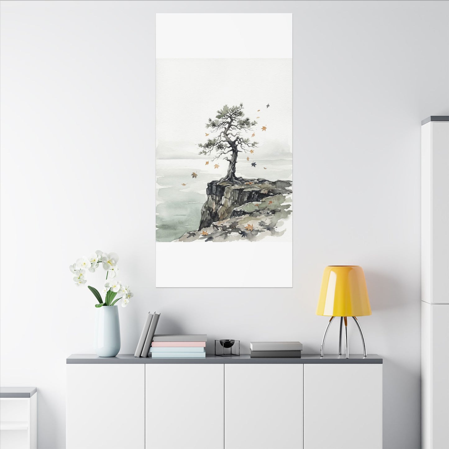 Japandi Pine Tree in Overcast | Watercolor Canvas Art