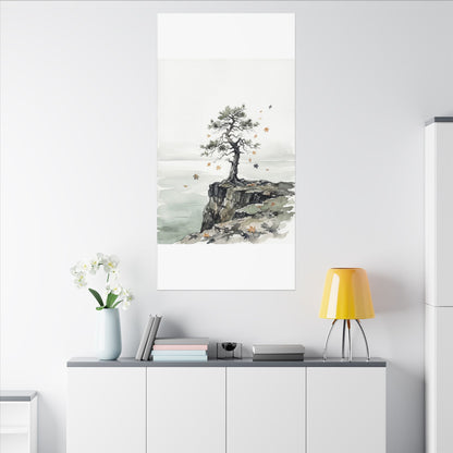 Japandi Pine Tree in Overcast | Watercolor Canvas Art