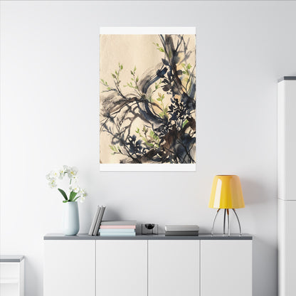 Ma Shadow Play Canvas Art - Dark Japandi Charcoal Ink