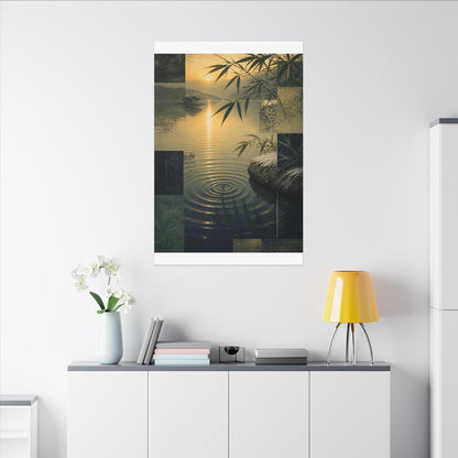 Zen Water Ripple in Golden Hour | Ukiyo E Inspired Canvas Art