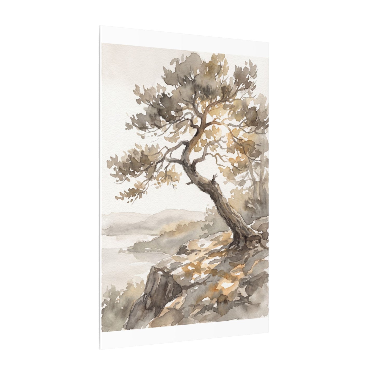 Pine Tree Watercolor Canvas Art | Elegant Japandi Art