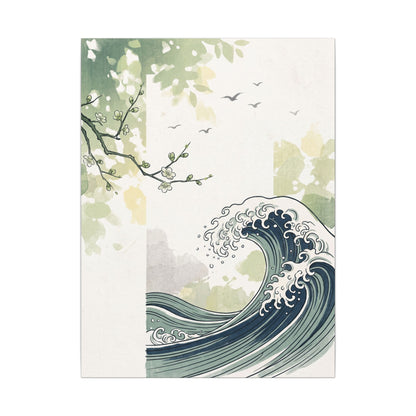 Spring Ocean Wave Ukiyo E Inspired Canvas Art | Serene Decor
