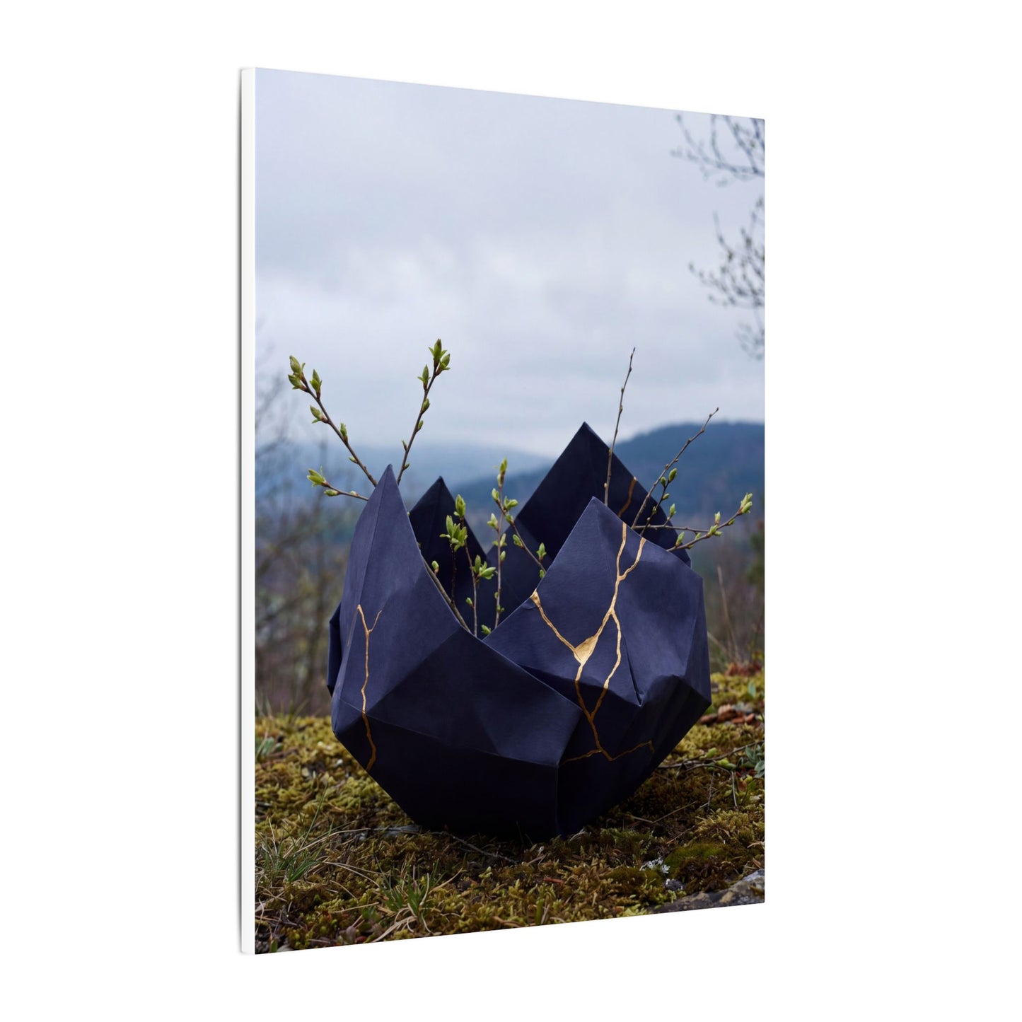 Paper Fold Canvas Art | Spring Kintsugi Gold Repair Art
