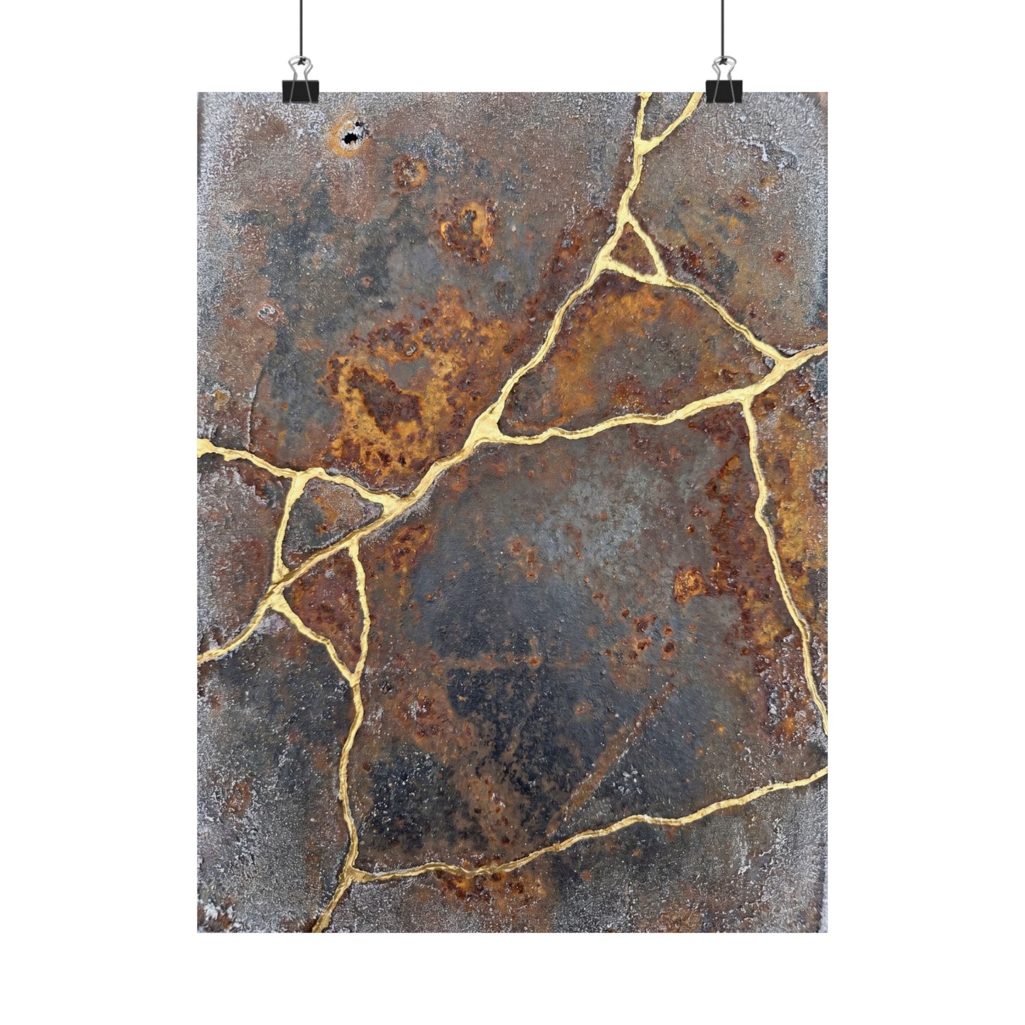 Kintsugi Rust Patina in Overcast | Gold Repair Wall Art Print