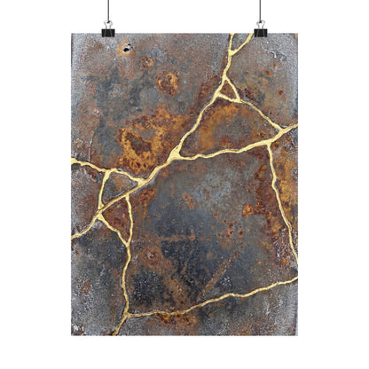 Kintsugi Rust Patina in Overcast | Gold Repair Wall Art Print