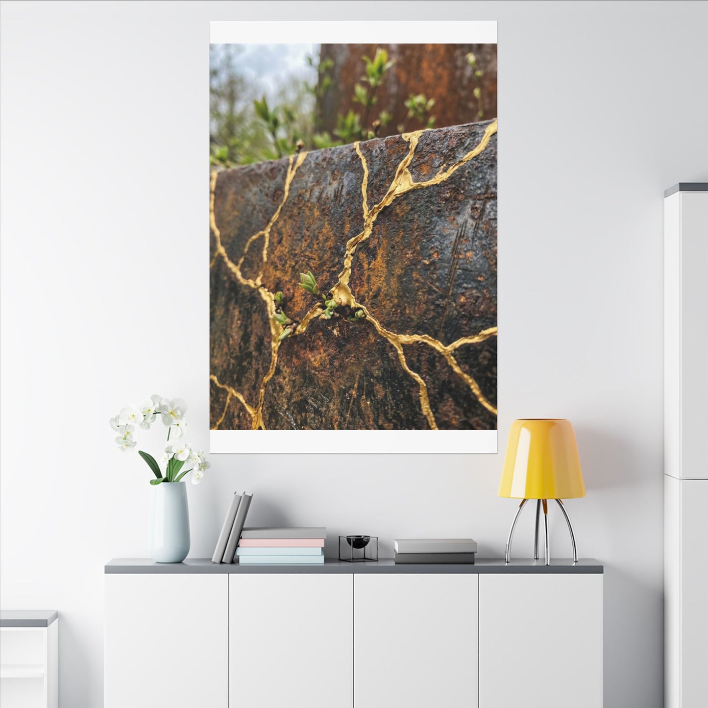 Mono No Aware Rust Patina Canvas Art - Kintsugi Gold Repair