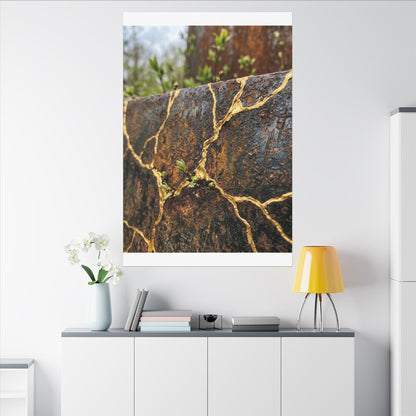 Mono No Aware Rust Patina Canvas Art - Kintsugi Gold Repair