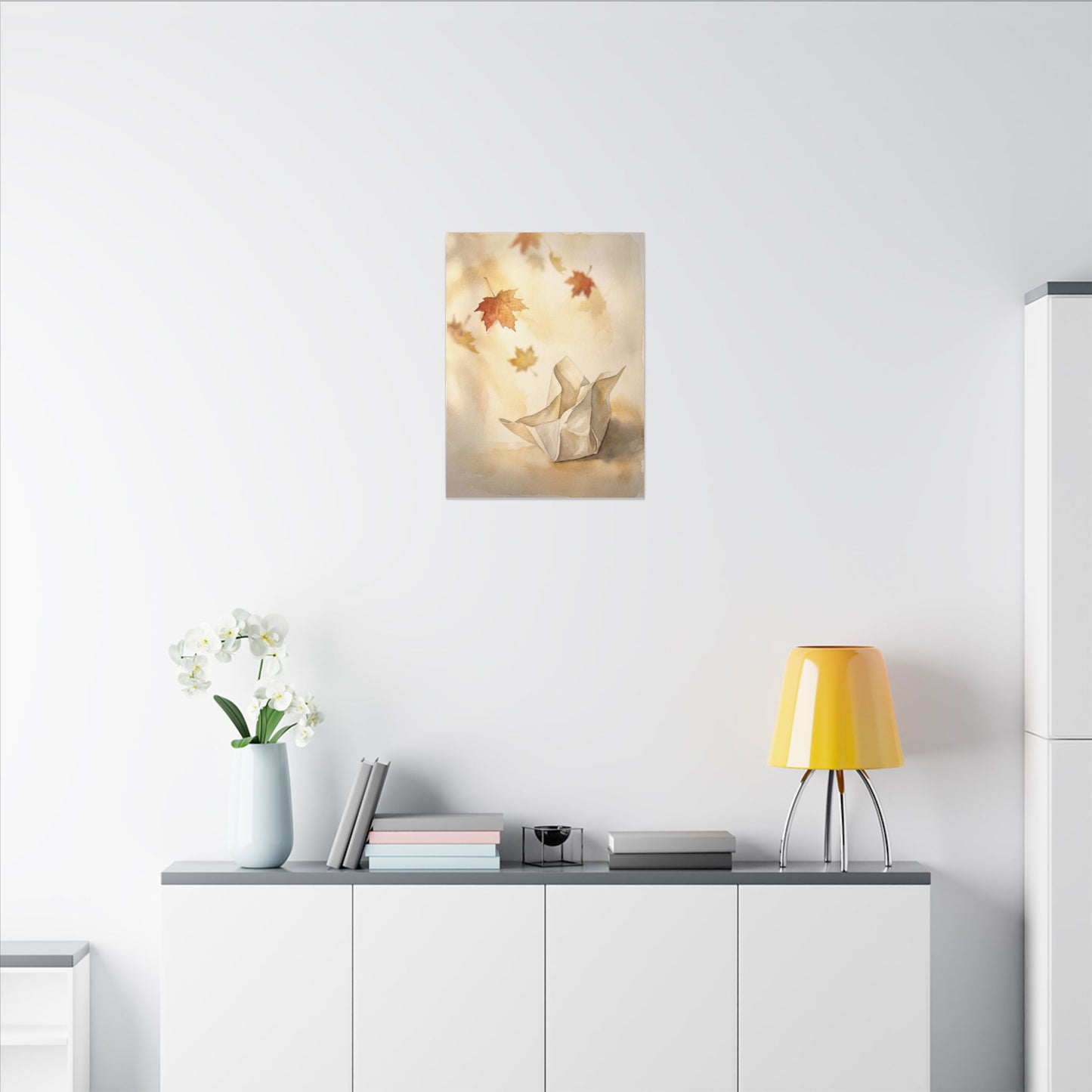 Japandi Paper Fold in Golden Hour | Watercolor Canvas Art