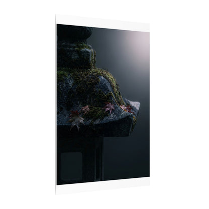 Stone Lantern Moody Minimal Canvas Art | Sophisticated Dark Japandi Art