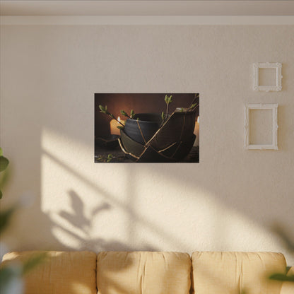 Broken Pottery Spring Canvas Art | Dark Japandi Luxurious Design