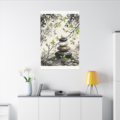 Spring River Stones Japanese Pattern Canvas Art | Elegant Decor