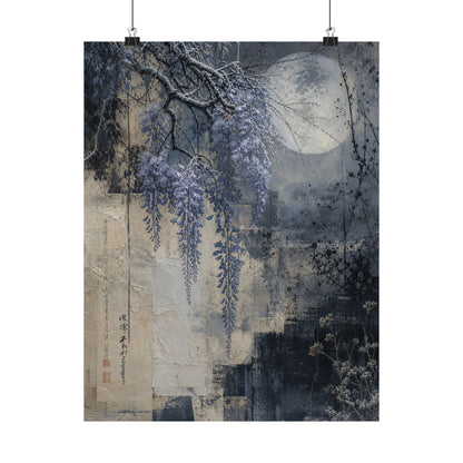 Moonlight Wisteria Wall Art Print - Japandi Seijaku