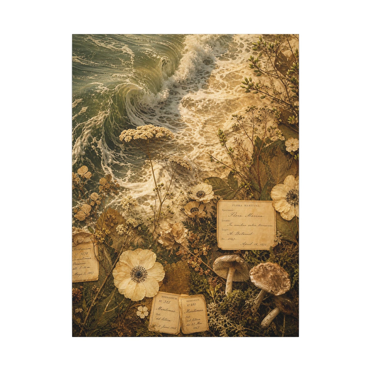 Spring Ocean Wave Herbarium Canvas Art | Nostalgic Decor