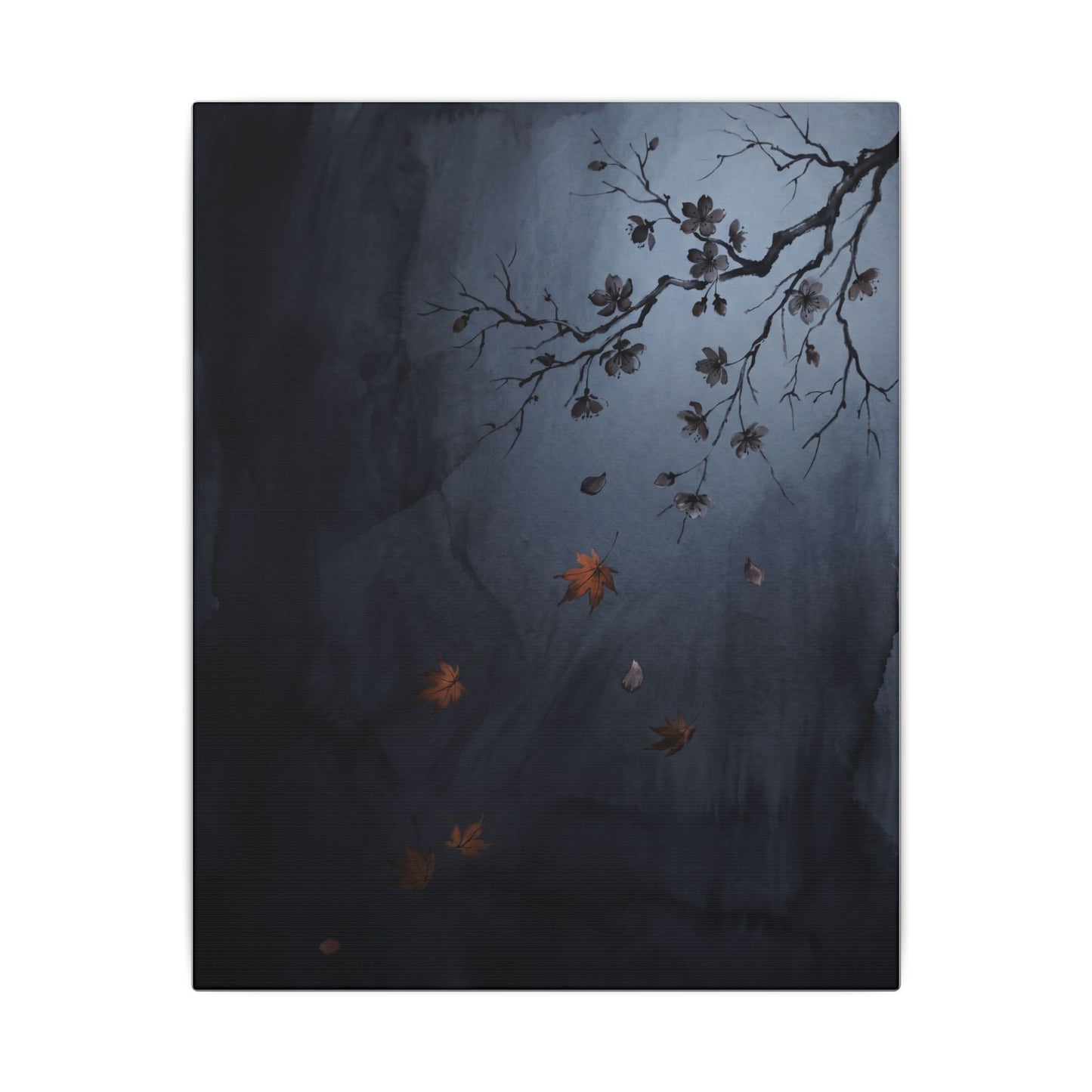 Autumn Cherry Blossom Charcoal Ink Canvas Art | Atmospheric Decor