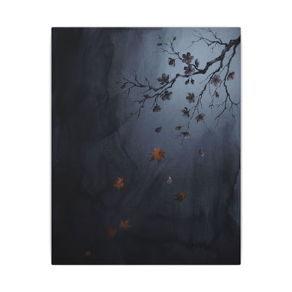 Autumn Cherry Blossom Charcoal Ink Canvas Art | Atmospheric Decor