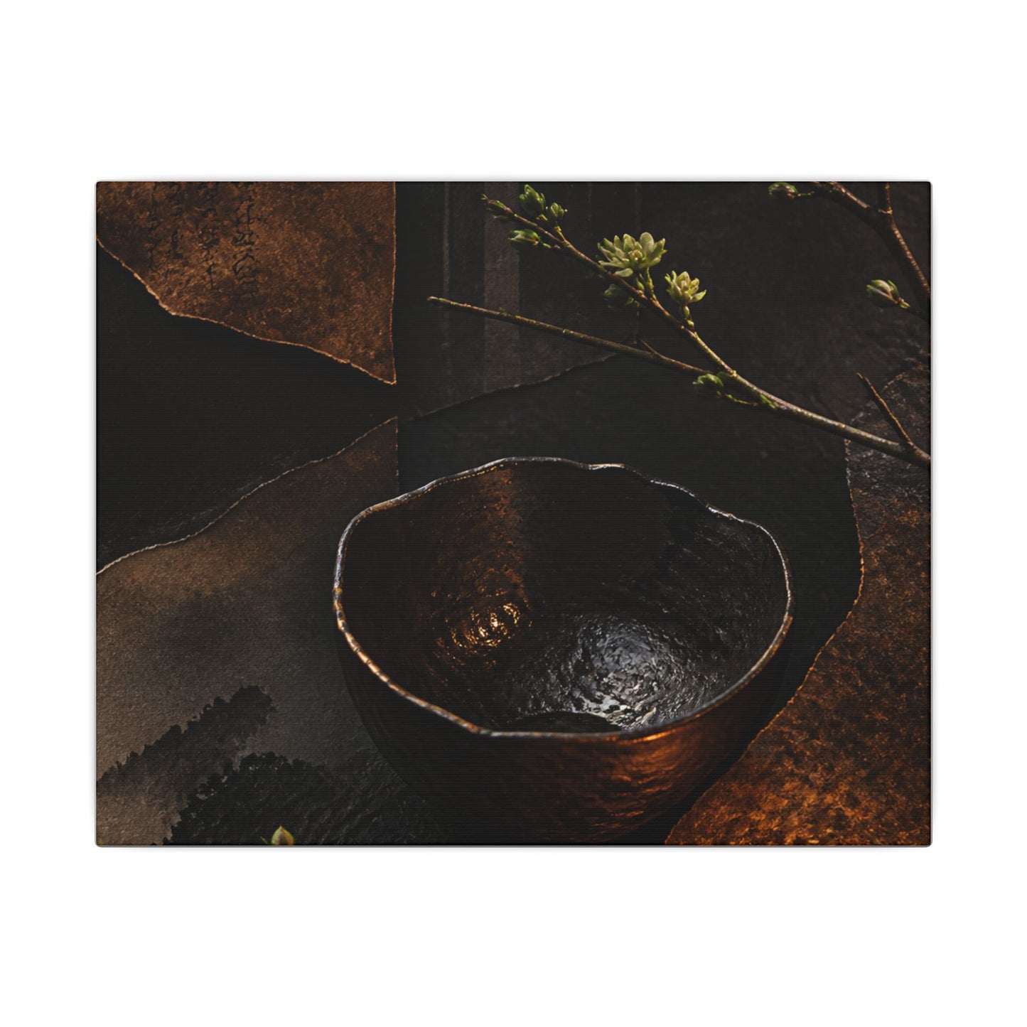 Atmospheric Ceramic Bowl Canvas Art - Shadow Zen Dark Japandi